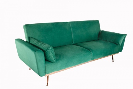 Retro slaapbank BELLA 208 cm smaragdgroen fluwelen 3-zits bank inclusief kussens - Img 8