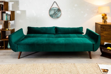 Retro slaapbank Fluweelstof smaragdgroen 220 cm 3-zitsbank met bedfunctie - Img 4