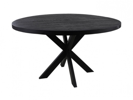 Ronde zwart massief mangohout eettafel 120 cm Zwart - Mangohout/ijzer - Img 2