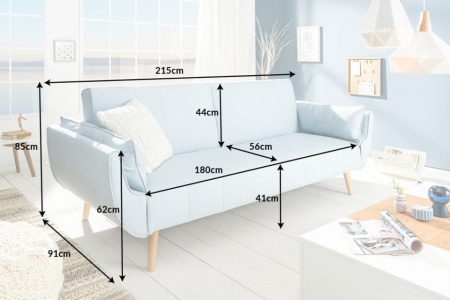 Scandinavisch Design slaapbank 215cm lichtblauw bed functie 3-zits bank - Img 2