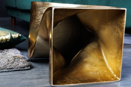 Sculpturale bijzettafel TWIST 30cm goud aluminium handgemaakte kruk nachtkastje - Img 7