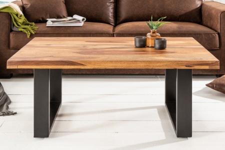 Solide salontafel IRON CRAFT 100 cm Sheesham steen industrieel design - Img 4