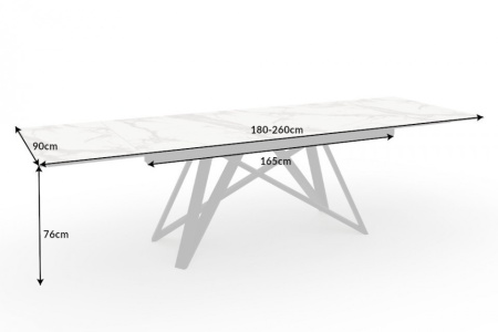 Uitschuifbare eettafel ATLAS 180-220-260 cm keramiek blad in marmerlook Grijs/Wit - Img 2