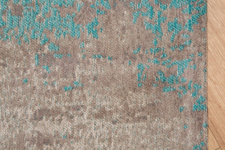 Vintage katoenen vloerkleed 240x160cm blauw grijs verwassen gebruikte look - Img 6