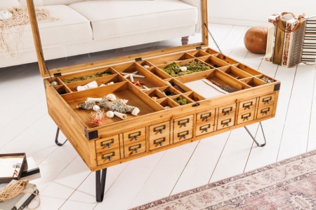 Vintage salontafel SEVEN SEAS 100cm natuurlijk sparrenhouten haarspeldpoten opbergruimte - Img 2