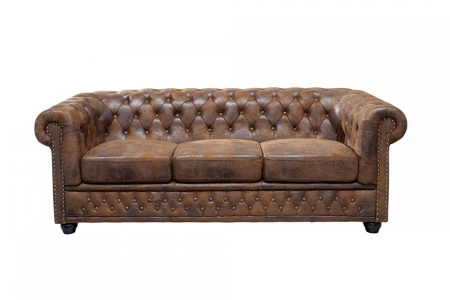 Chesterfield 3-zits bank 205cm antiek bruin met knoopsluiting en veerkern - Img 7