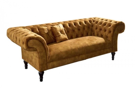 Chesterfield Design 3-zits loungebank PARIS 225cm mosterdgeel fluweel 3-zits inclusief kussens - Img 8