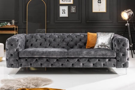 Chesterfield stof Fluweel donkergrijs 3-zitsbank 235 cm - Img 4