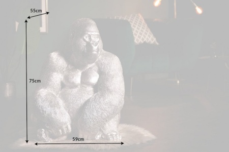 Deco Gedetailleerd Gorilla XL 75 cm zilveren aapbeeld gemaakt van kunststeen - Img 2