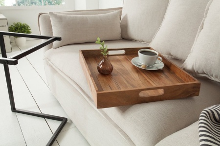Design bijzettafel CIA 40cm acacia massief houten zwarte dienbladtafel - Img 4