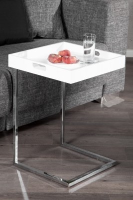 Design bijzettafel CIANO 40cm wit chroom dienbladtafel - Img 2