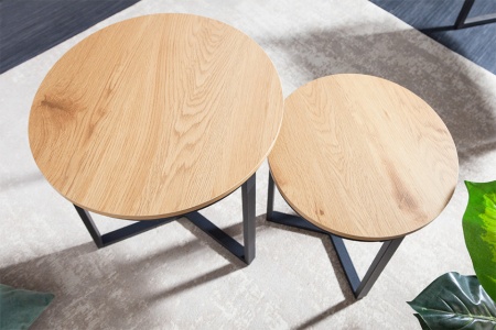 Design bijzettafel set van 2 eiken look 50 cm industriële stijl - Img 3