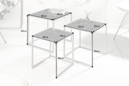 Design bijzettafel set van 3 ELEMENTS 40cm zwart glazen blad in marmerlook - Img 2