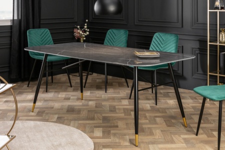 Design eettafel PARIS 180cm antraciet kristalglas met marmer decor - Img 3