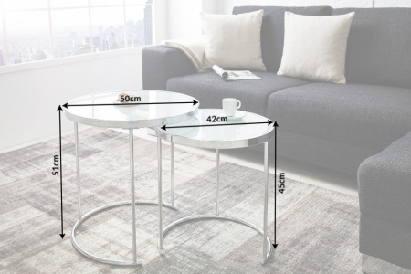 Design salontafel ART DECO II 50cm set van 2 chromen opaal witte bijzettafels - Img 7