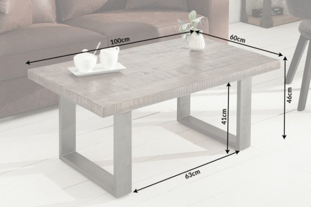 Design salontafel IRON CRAFT 100cm mangohout grijs industrieel design - Img 6