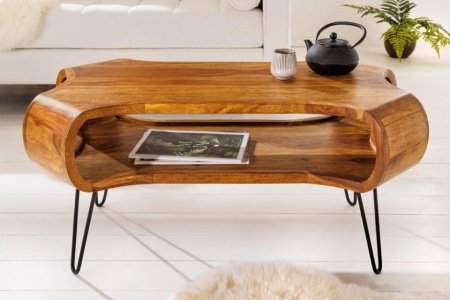 Design salontafel ORGANIC LIVING 100cm Sheesham stone finish massief hout handgemaakte Hairpin Legs - Img 4