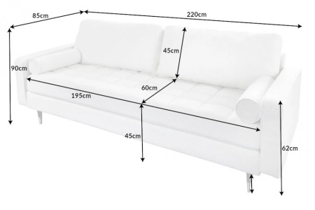Design Teddy witte stof 3-zitsbank 220 cm zitting pocketvering met zwarte poten - Img 5