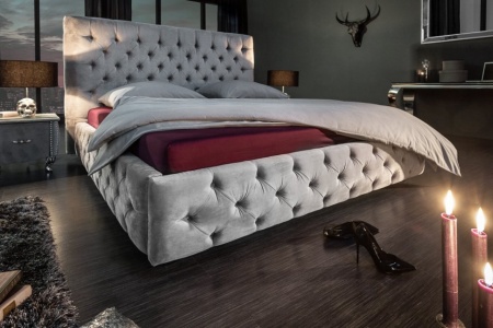 Elegant tweepersoonsbed PARIS 160x200cm grijs fluweel Chesterfield design - Img 3
