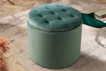 Elegante kruk MODERN BAROK 50 cm mint / Petrol fluwelen opbergmand - Img 3