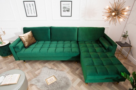 Elegante loungebank COSY VELVET 260 cm smaragdgroen fluwelen stof.lounge gedeelte aan beide zijden op te monteren. - Img 4