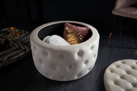 Elegante salontafel / Hocker MODERN BAROK 75 cm beige fluwelen kruk met opbergruimte - Img 3