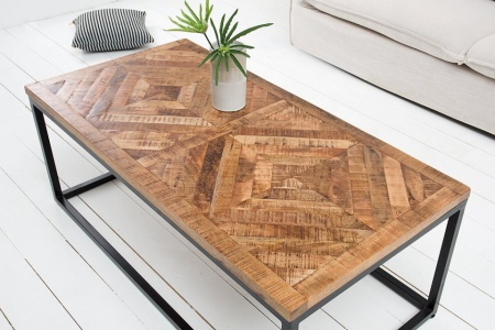Elegante salontafel INFINITY HOME 100 cm natuurlijk mangohout met visgraatpatroon - Img 3