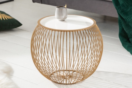 Elegante salontafel STORAGE 41 cm goud witte opbergmand met dienblad - Img 3