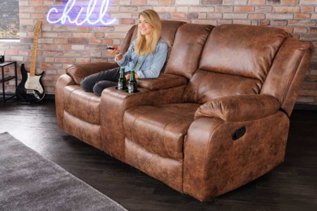 Exclusieve 2-zits bioscoopstoel HOLLYWOOD antiek bruin met bekerhouder - Img 5
