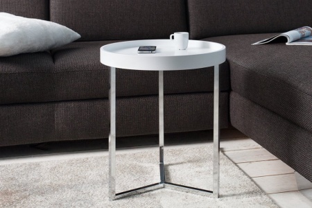 Extravagante bijzettafel MODULAR 40cm wit chroom rond incl. Dienblad - Img 2