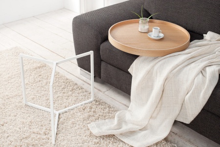 Extravagante salontafel MODULAR 60cm naturel eiken wit rond incl. dienblad - Img 2