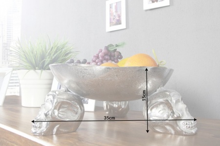 fruitschaal SKULL 35 cm zilveren aluminium schedelschaal - Img 6
