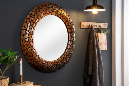 Glanzende spiegel STONE MOSAIC 82 cm koper handgemaakte mozaïek optiek - Img 3