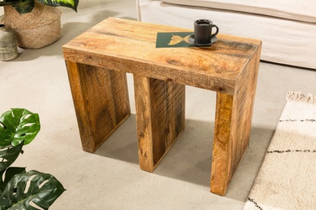 Handgemaakte bijzettafel 60cm mangohout massief hout variabel verstelbaar - Img 4