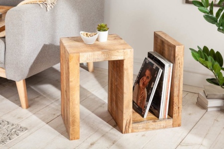 Handgemaakte bijzettafel S 60 cm massief mangohout variabel verstelbaar - Img 5