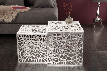 Handgemaakte Design Salontafel Zilver ABSTRACT 49 cm set van 2 - Img 5