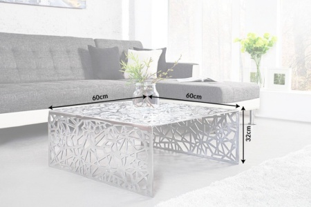Handgemaakte salontafel ABSTRACT 60cm aluminium, zilverkleurig in het spleetdesign - Img 3