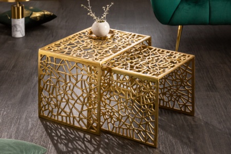 Handgemaakte salontafel Gold 50cm set van 2 goud in gap design - Img 3
