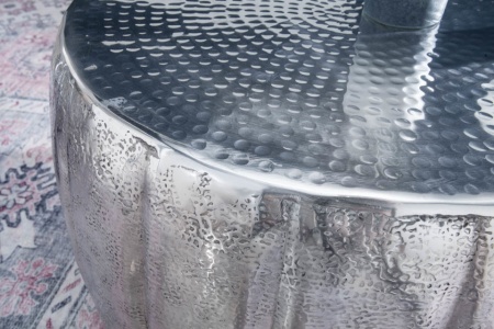 Handgemaakte salontafel MARRAKESCH 55 cm zilver met gehamerd design - Img 4