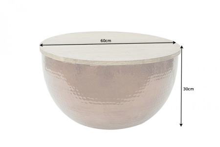 Handgemaakte salontafel ORIENT STORAGE 60cm koper mangohout met opbergruimte - Img 8