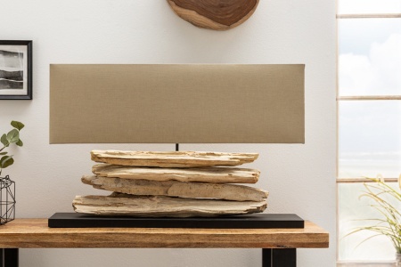 Handgemaakte tafellamp 80 cm beige drijfhout voet met linnen kap - Img 4
