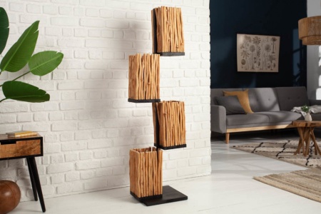 Handgemaakte vloerlamp EUPHORIA 154cm lang hout met vier kappen - Img 3
