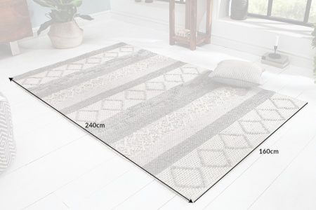 Handgeweven wollen vloerkleed 240x160cm grijs beige gebreid scheerwolpatroon - Img 2