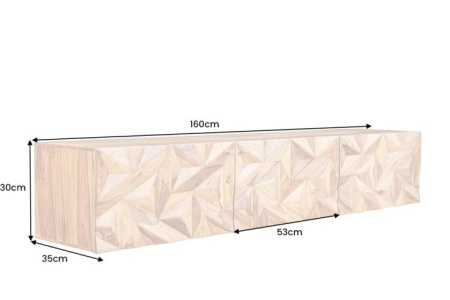 Hangend tv-lowboard ALPINE 160 cm naturel sheesham massief hout steenafwerking metaal mat goud - Img 2