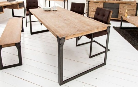 Industrieel design eettafel FACTORY 200cm acacia wit gekalkt - Img 4