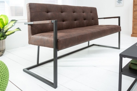 Industriële bank RIDER 160cm vintage bruin met metalen frame - Img 3
