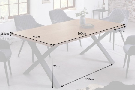 Industriële eettafel 160 cm eiken look gelamineerd houtmateriaal met zwart X-onderstel - Img 2