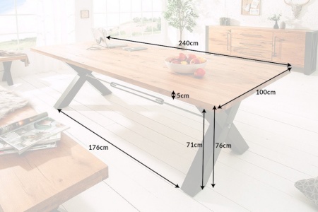 Industriële eettafel THOR 240 cm naturel wild eiken geoliede houten tafel - Img 2