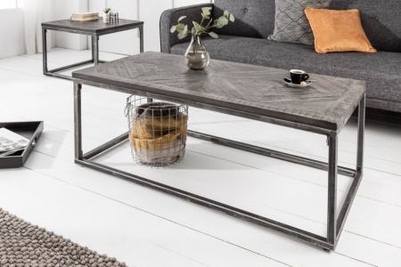 Industriële salontafel INFINITY HOME 100 cm grijs mangohouten frame, gebogen - Img 2