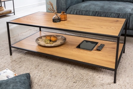 Industriële salontafel SLIM 120cm wild eiken zwart met twee planken - Img 3